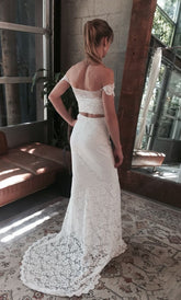 Boho Two Piece Lace Sheath Wedding Dress-DollyGown